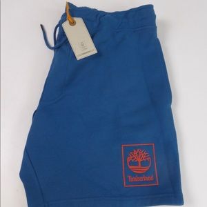 Timberland Cotton Blend Fleece Shorts NWT Elastic Waist w/ Embroidered Logo Blue